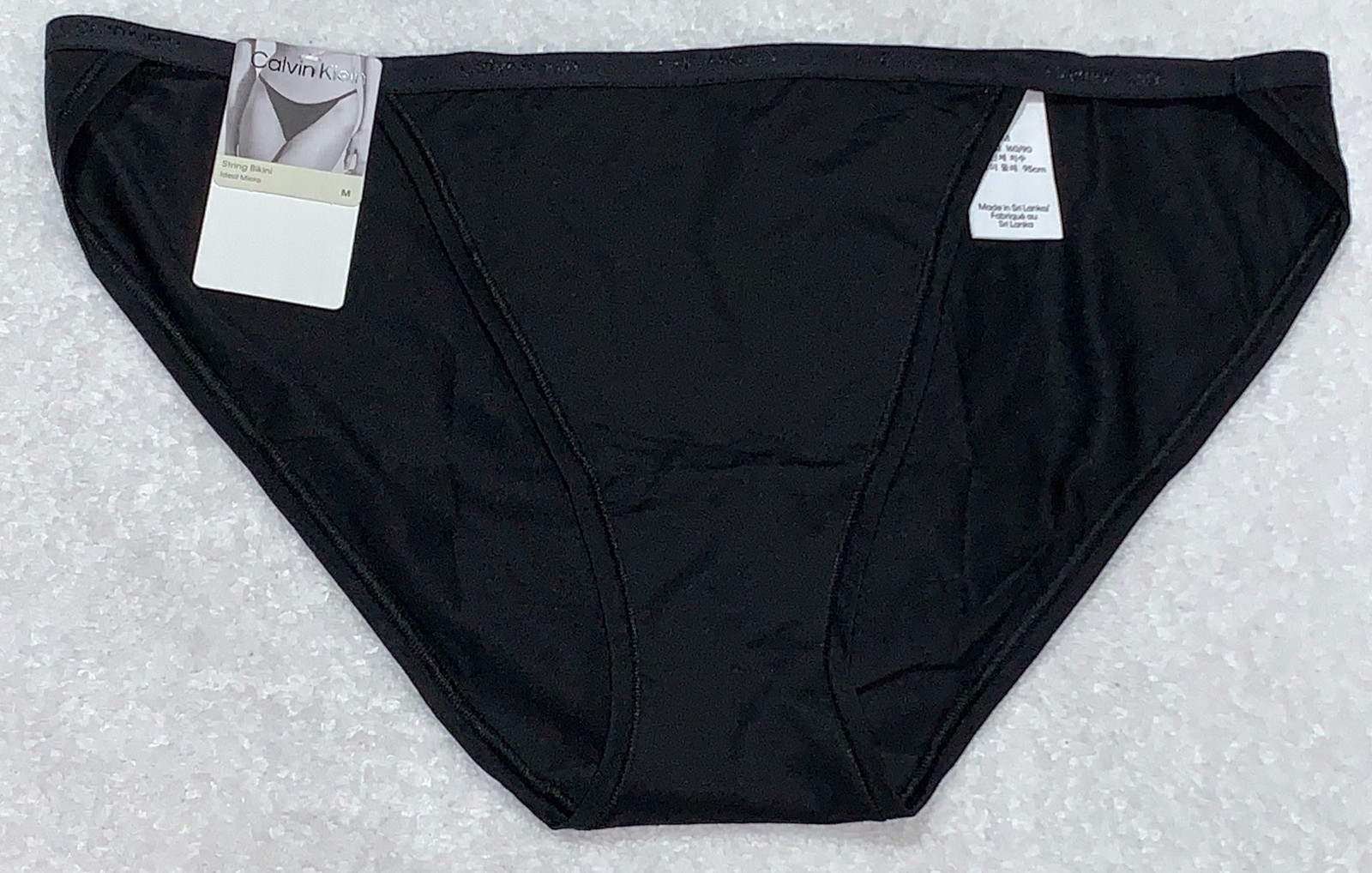 CALVIN KLEIN Ideal Stretch Micro Black String Bikini Panty Womens Sz S 5 M 6 L 7