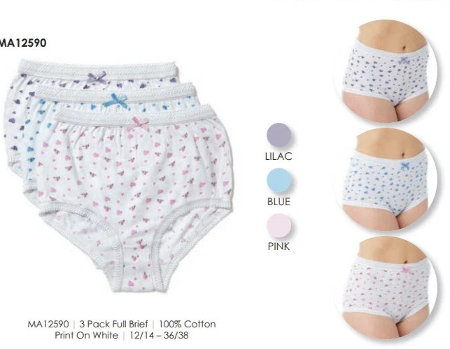 NEW Ladies Pack of 6 Floral and Hearts 100% Cotton Briefs By Marlon