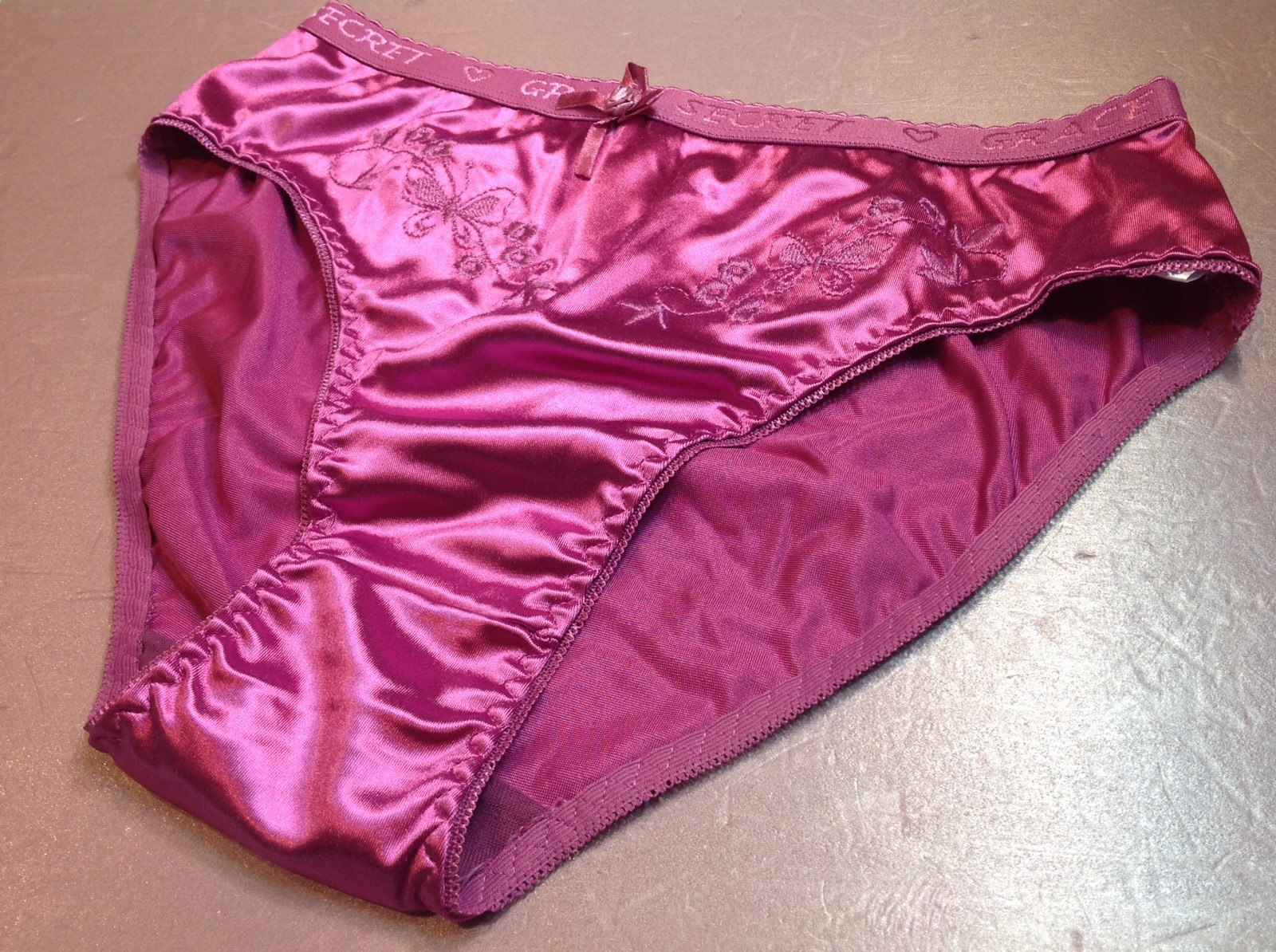 Women Panties Bikinis GRACE Size XL Violet Nylon Satin W/Decoration Elastic