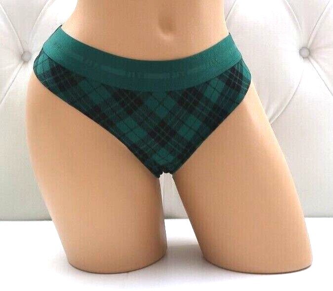 Victoria’s Secret PINK Logo Cotton Thong Panty Garnet Green Plaid S M L XL NEW