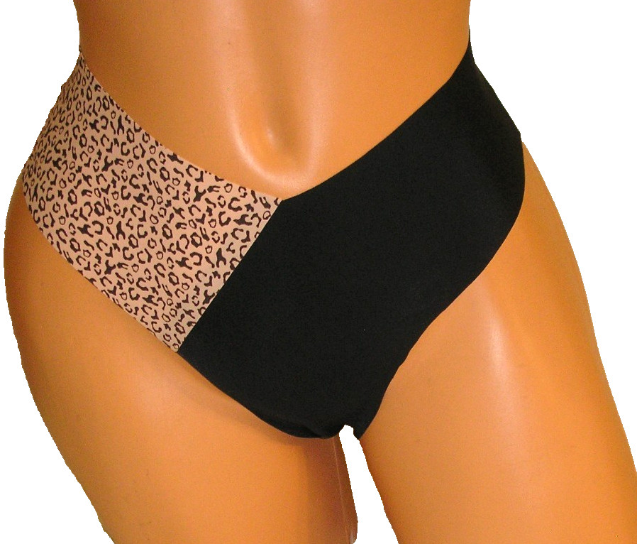 Panties Lingerie Heart Love Print Back Brown Animal Print Black Thong XL Gift