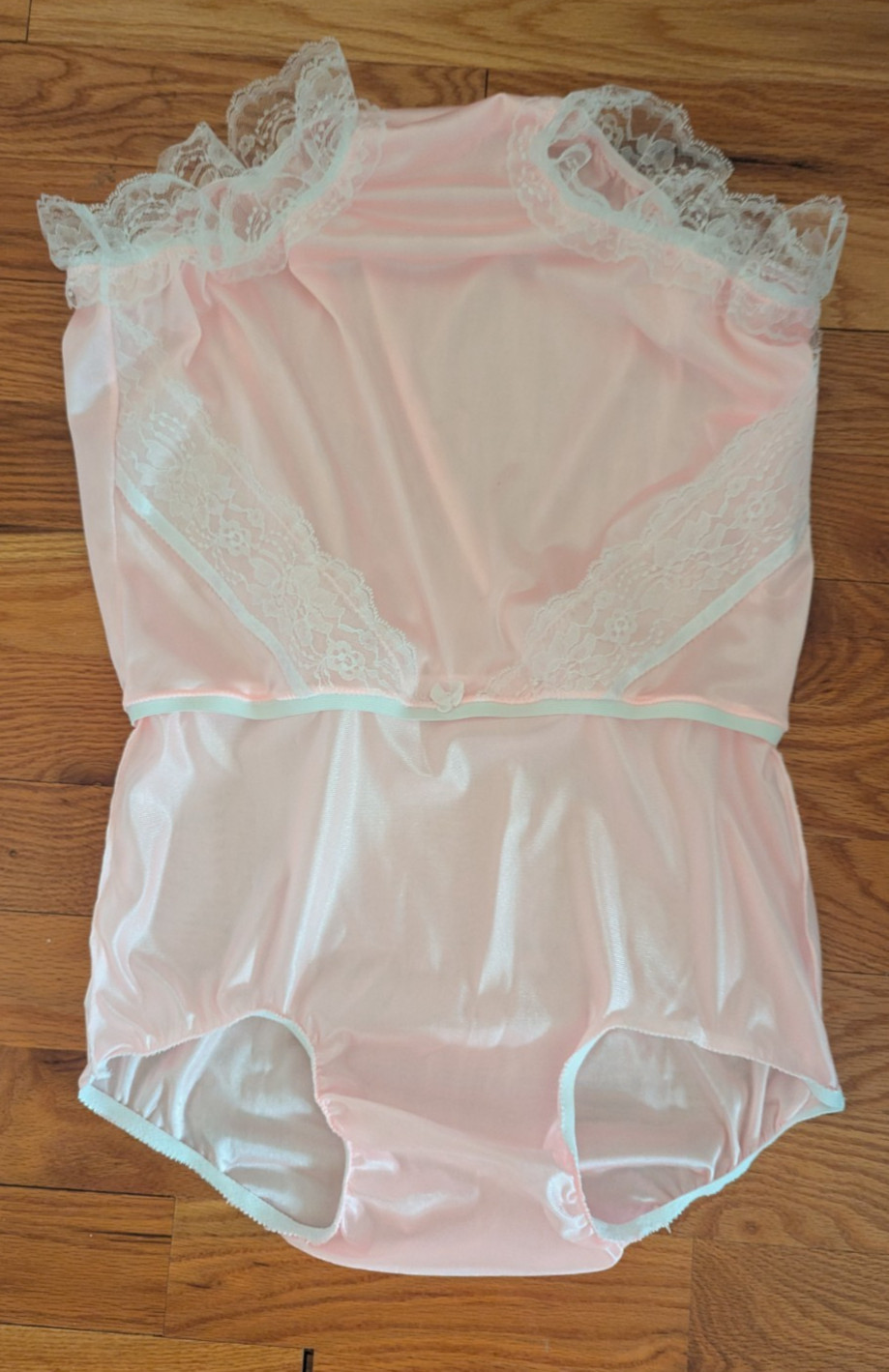 PINK Nylon Tricot LACY Bubble Bloomer & SISSY PANTY 2 LAYER 34-44 Waist **