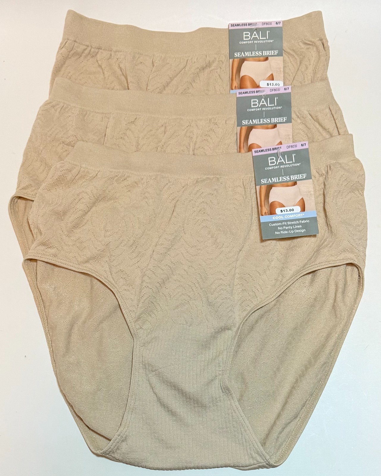 NWT 3 Bali Comfort Revolution Brief Panties DF803J Beige/Nude Size 6/7