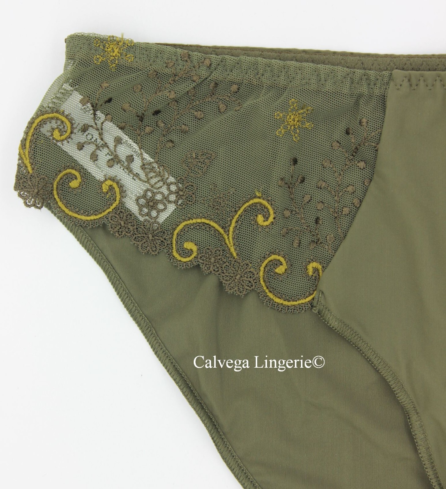 NWT SIMONE PERELE 12X720 “Delice” Lace Bikini Panty, Dark Green, France
