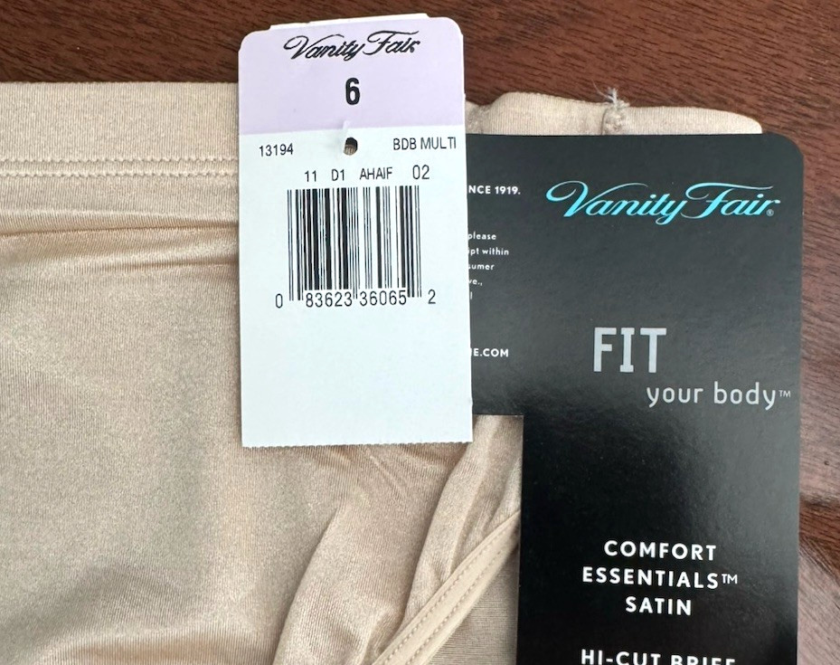 New VANITY FAIR Comfort Essentials HI CUT SATIN BRIEF Beige Tan Size 6 NWT