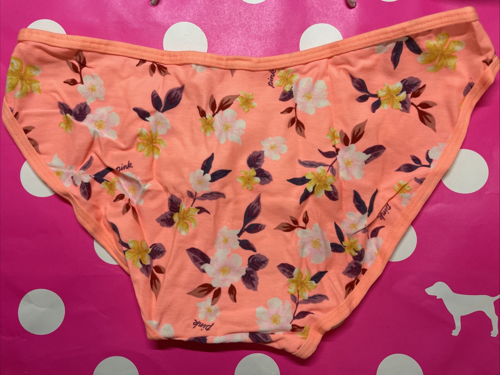 NEW 2019 Victoria’s Secret PINK V Front Bikini Panty L Panties Orange Floral