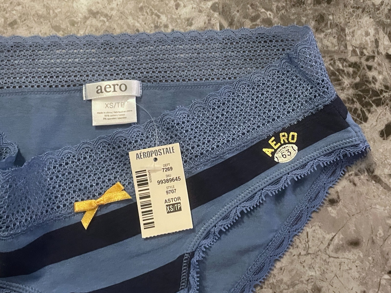 NWT AEROPOSTALE AERO XS BLUE STRIPE FOOTBALL LACE VINTAGE RARE HIPSTER PANTIES
