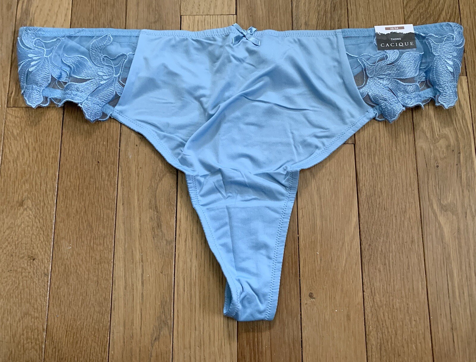 Plus Sz 22/24 Lane Bryant Cacique Thong Light Blue Lace Embroidered Panty Sexy