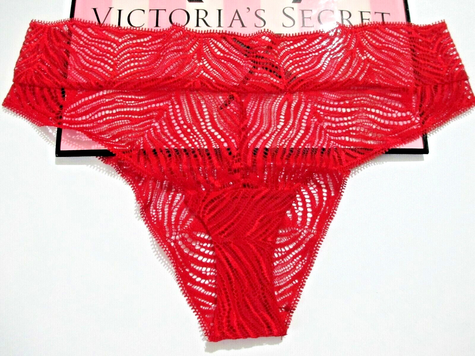 VICTORIA’S SECRET VERY SEXY Tanga Cheeky Panty M L XL Red Zebra Lace NWOT VS