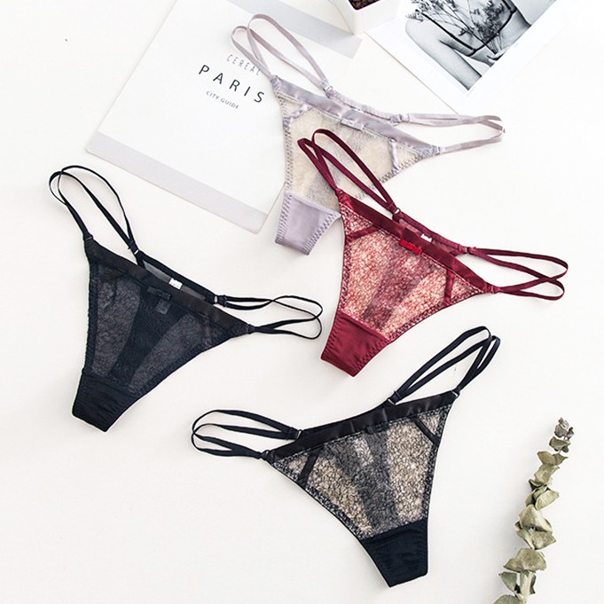 4 Pack Lot Sexy Womens Low Waist Panties Thongs Briefs Sheer Underwear Lingeries