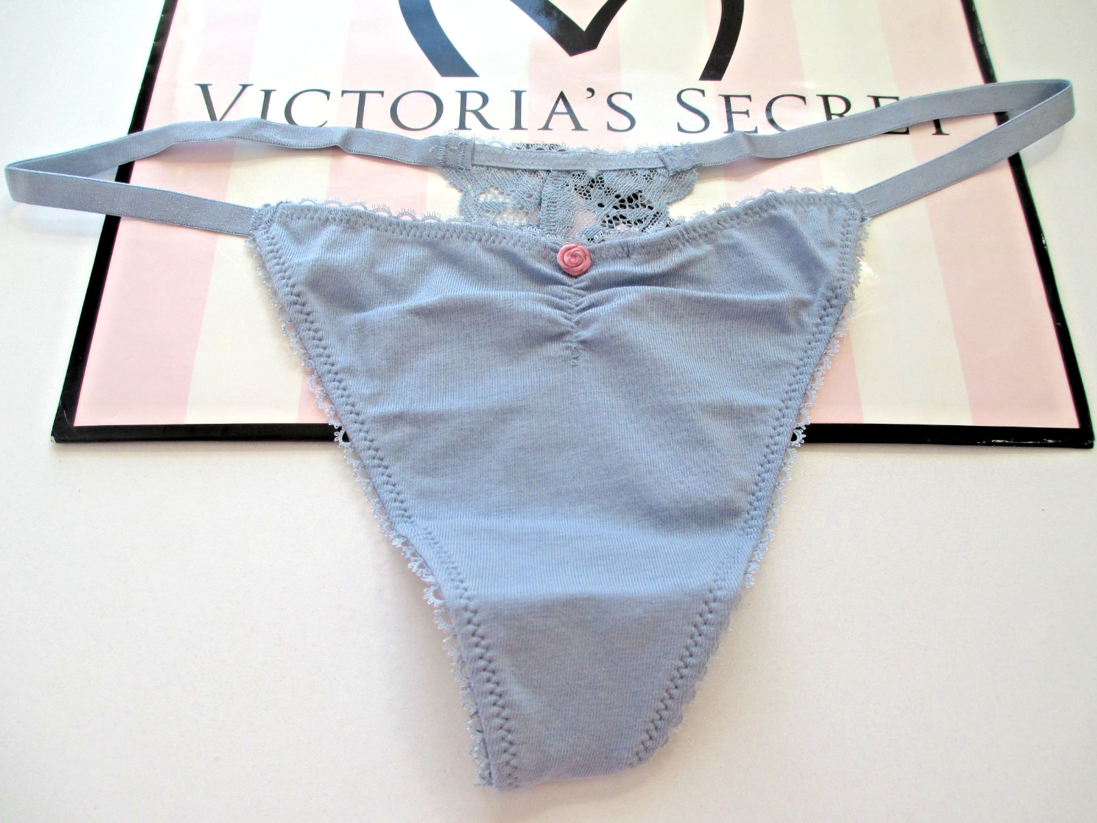 VICTORIA’S SECRET Cotton V-String Thong Panty S M L XL Blue NWT VS FREE SHIP 4+