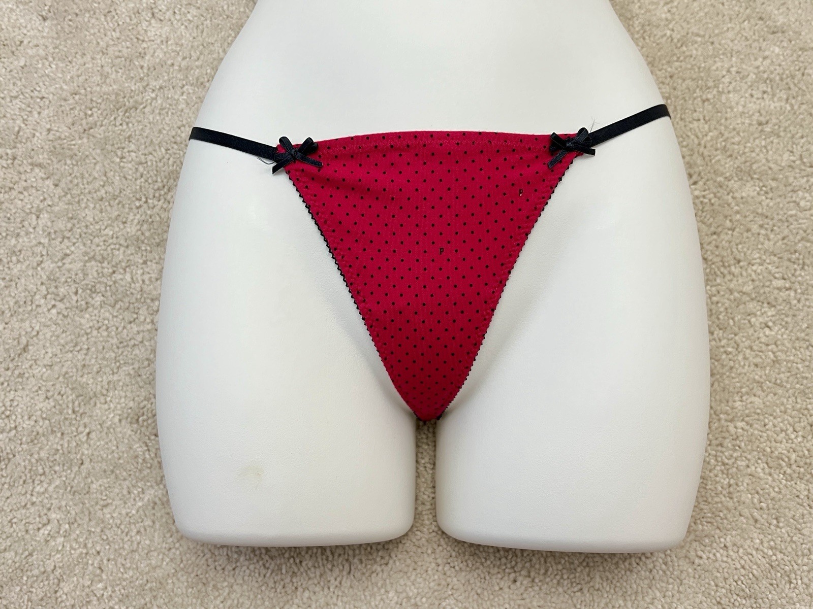NEW Victoria’s Secret VTG PINK Red Polka Dot Cotton V-String Thong Panties XS