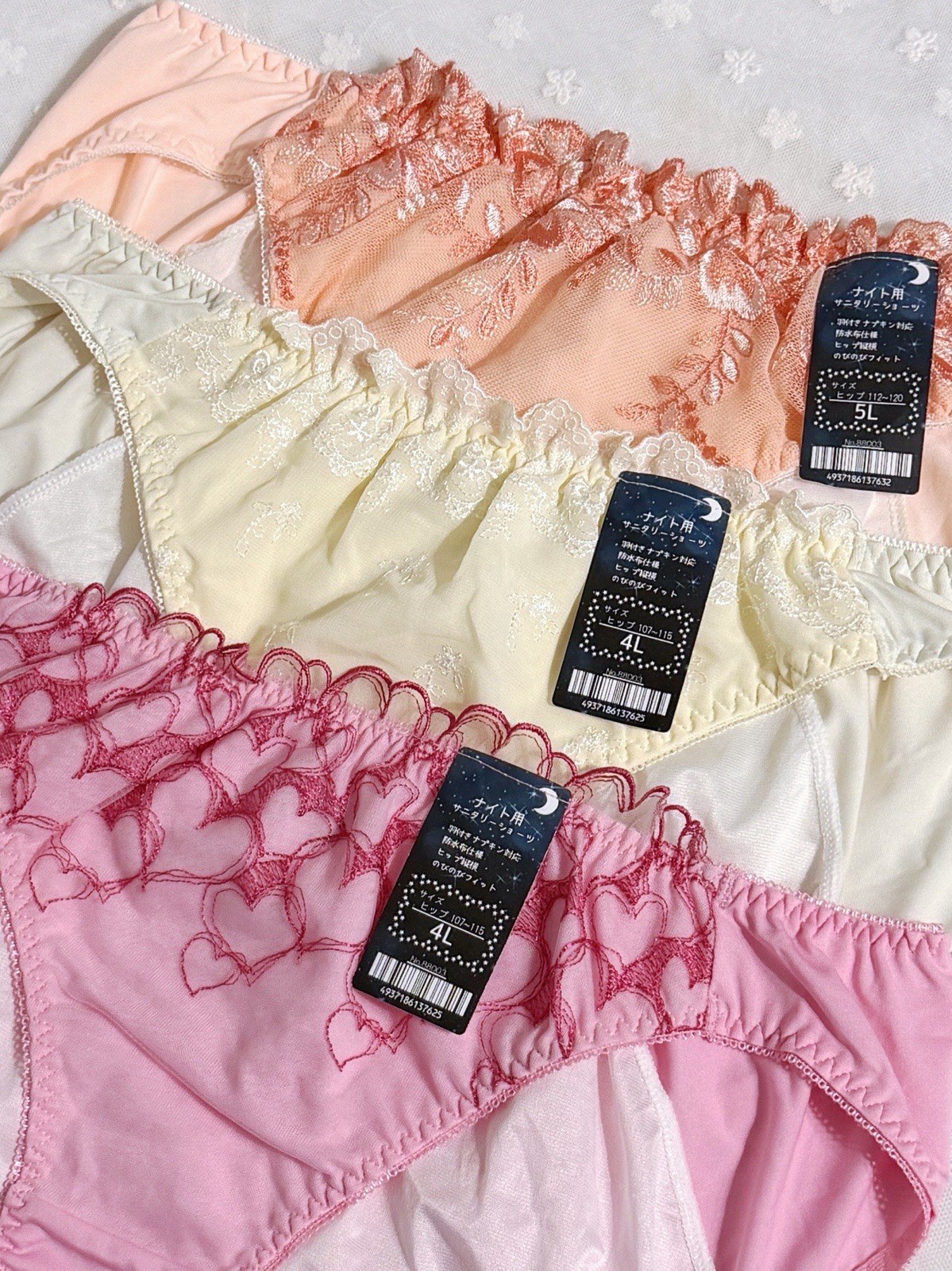Set Of 3 US-L, XL/JP-4, 5L Japanese Embroidery Nylon Leakproof Period Panties