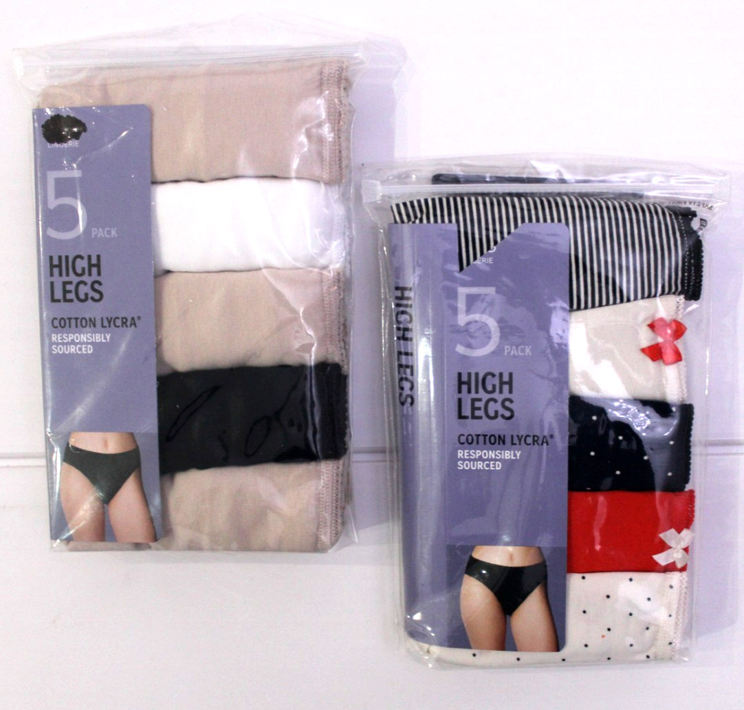 M & S Ladies 2 x 5 Pack Cotton Lycra High Legs Briefs Underwear Knickers Size 14