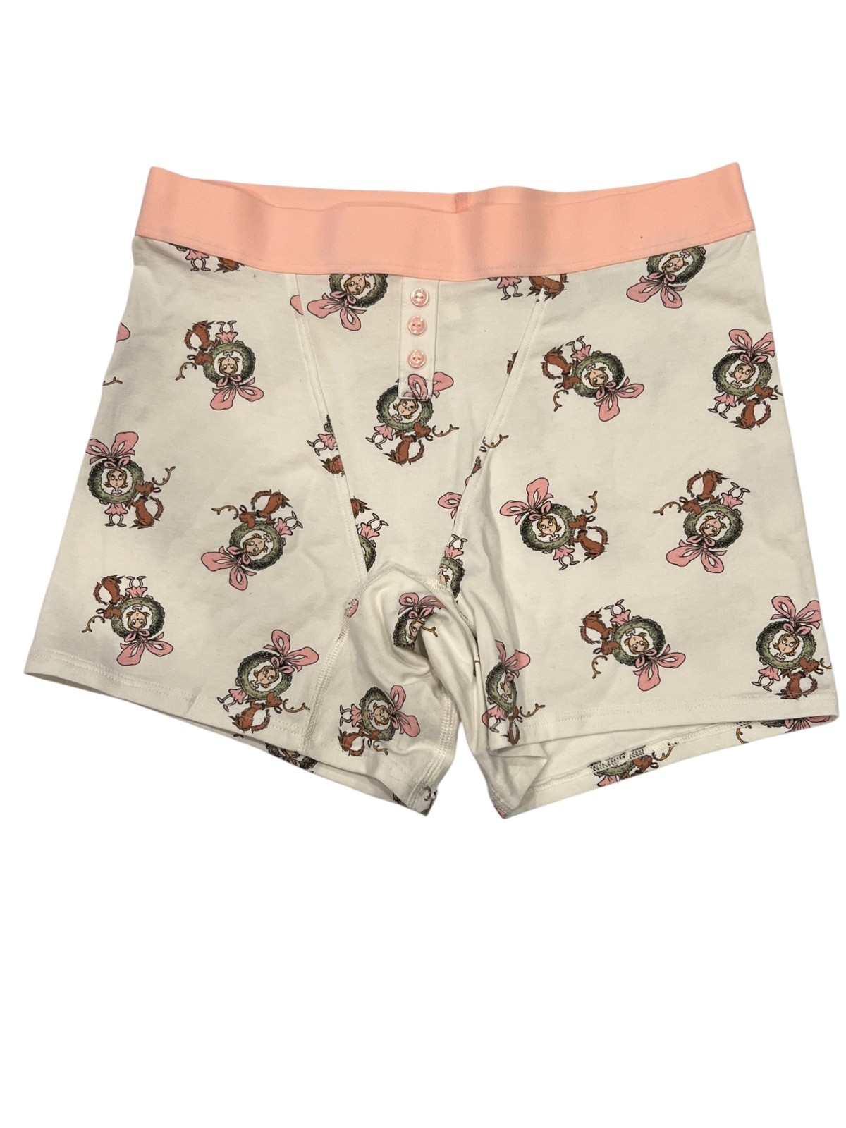 NWT AERIE High Rise Boyshort Sz M-L-XL White Pink Dr. Seuss Cindy Lou Max Wreath