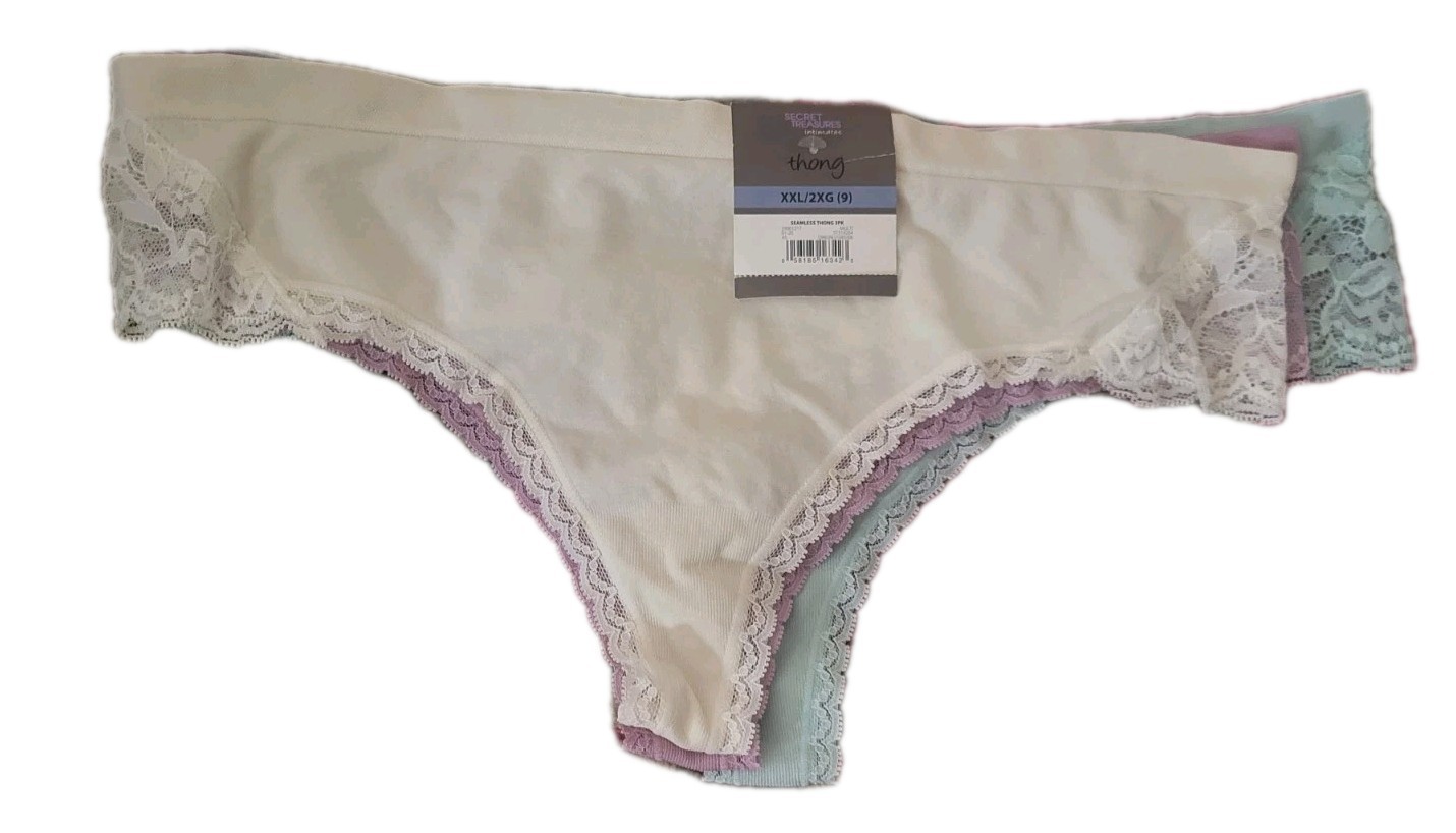 NEW NWT Womens Secret Treasures 3 pk of plus size Thongs 2XL 9 Spring Colors