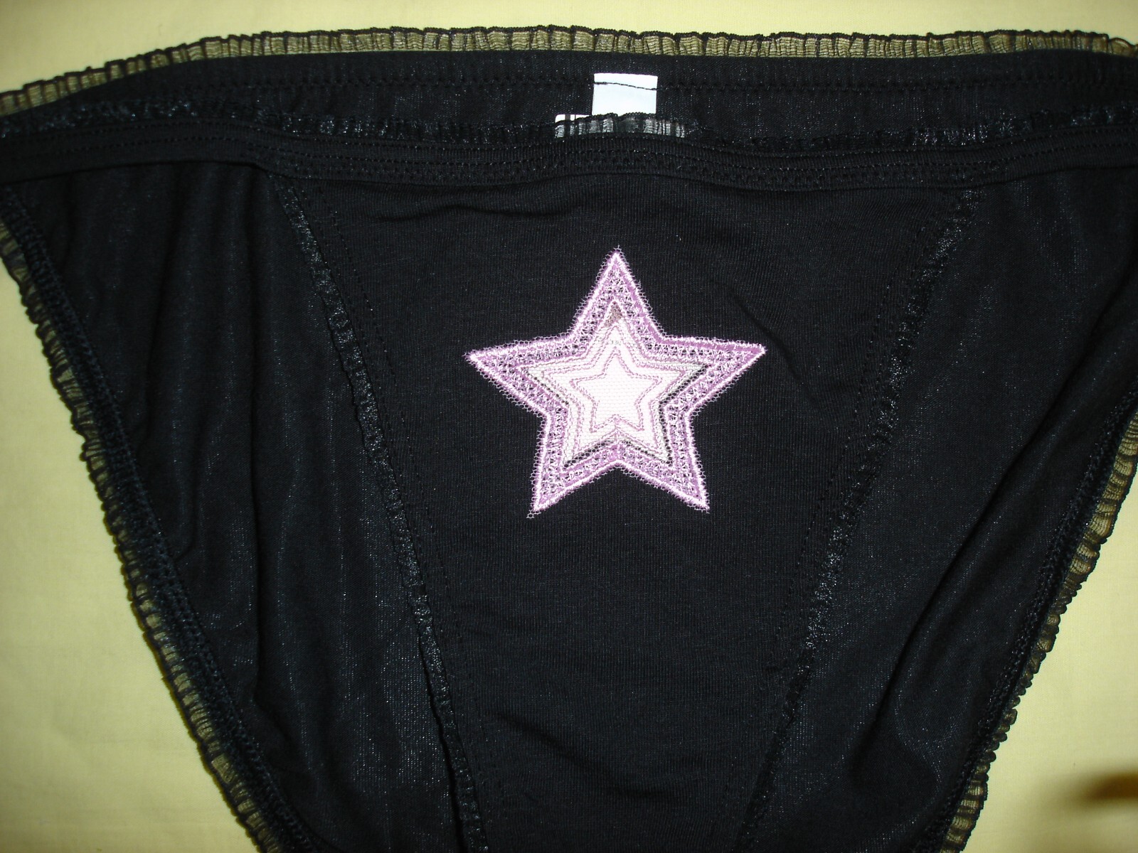 NWT Victoria’s Secret Pink Cotton mesh Star Ruffle String Bikini XL Panties Blac