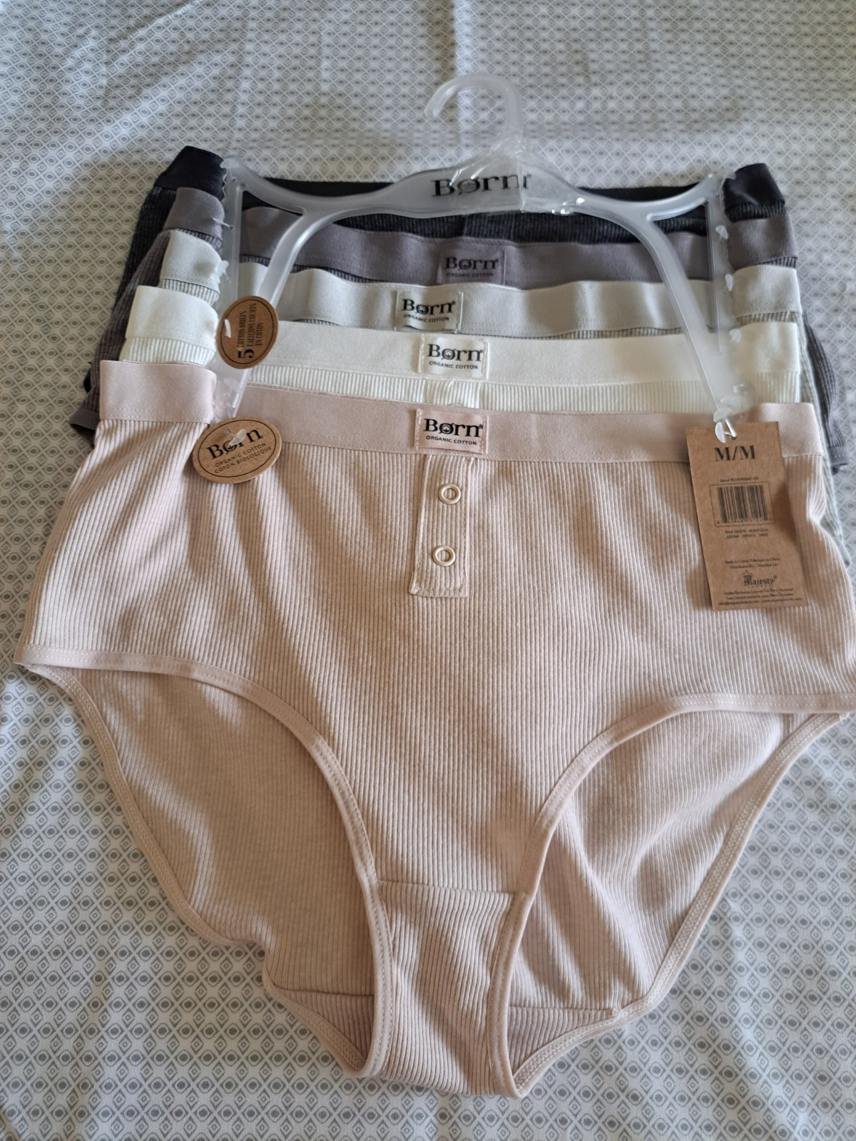 Born Organic Cotton Women’s Brief Panties 5-Pack Size M Beige Brown White