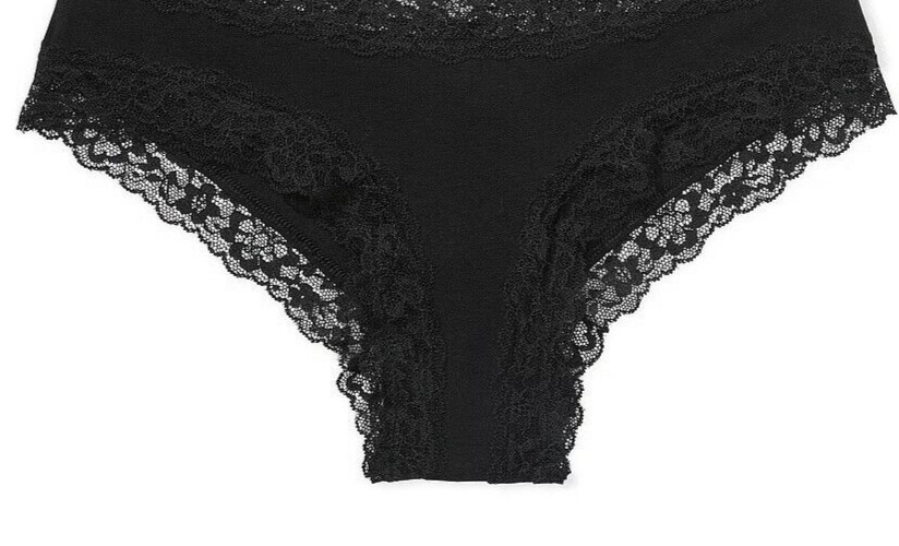 L NOIR BLACK Victoria’s Secret Stretch Cotton Lace-Waist & Leg Cheeky Pantie