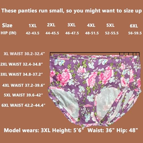 Women’s Underwear Plus Size XL-6XL Panties 5X-Large Floral Panties 6 Pack