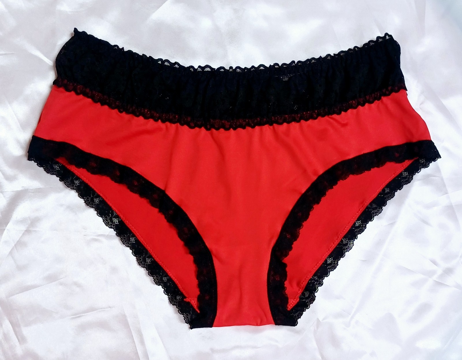Womens Comfort Stretchy Red & Black Lace Panties Knickers Sissy CD TV 1 XL 18-20