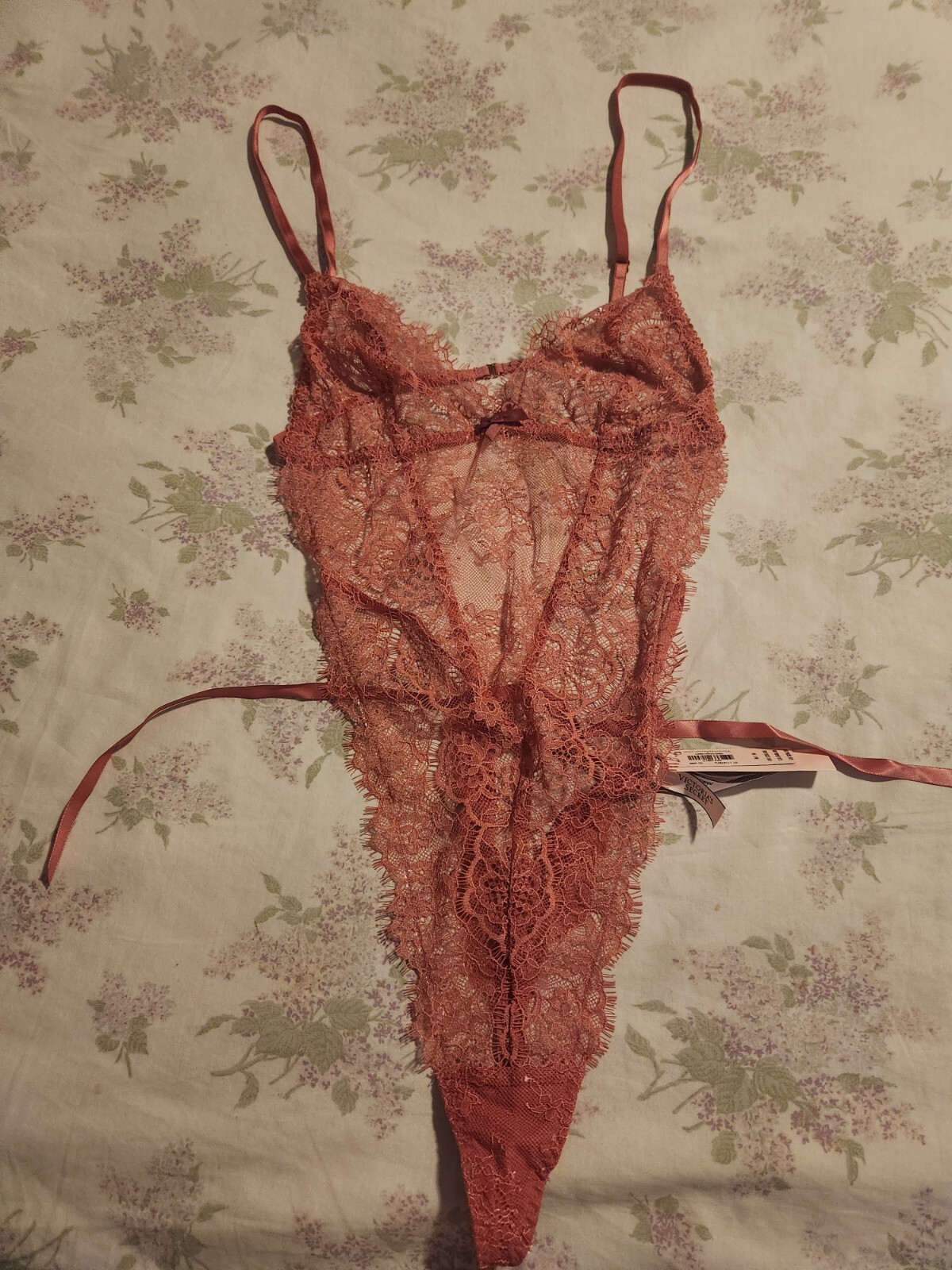 Woman’s Victoria’s Secret Pink Sheer Lace Thong Teddy NWT Size M