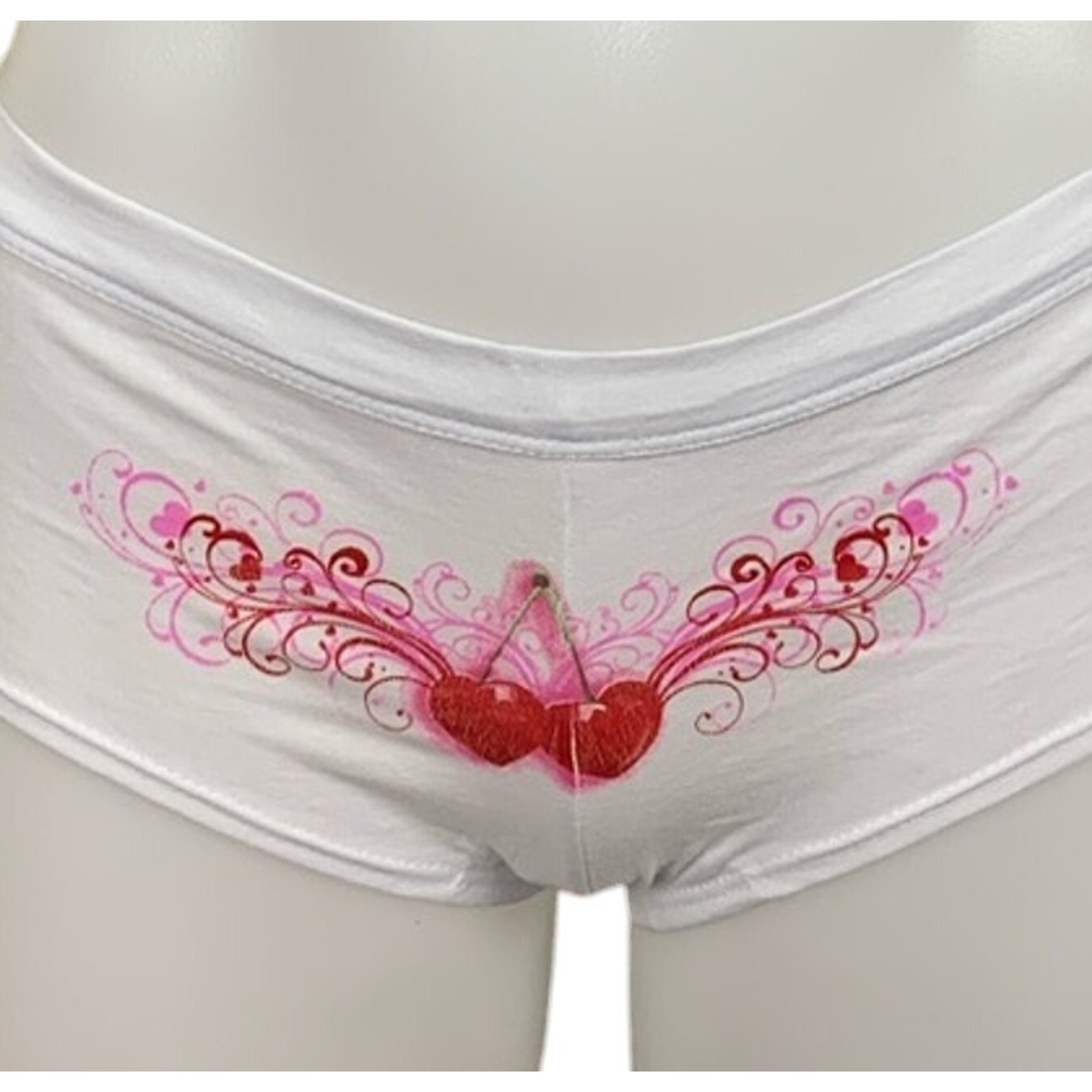 Heaven Scent Intimates White Cherry Heart Panty XS Boyshort Perfume Unique NEW