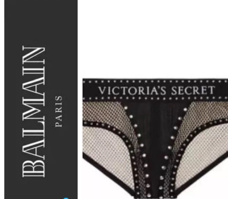 BALMAIN for Victoria’s Secret FASHION SHOW Blk Mesh Stud Rebel Hipster Panty L