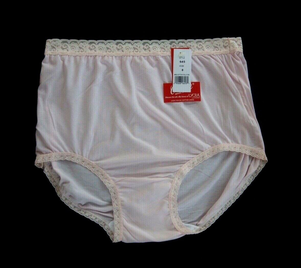 Carole Cotton/Lycra Spandex Lace Trim Full-Cut Pink Brief Size 6/Medium