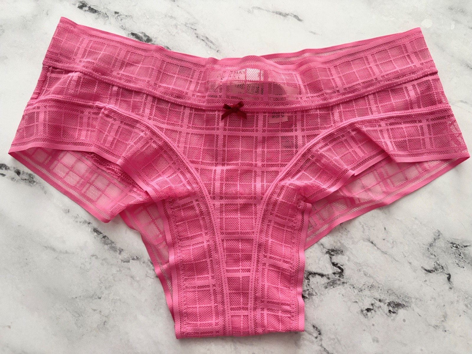 Victoria’s Secret Cheeky Panty Sheer Pink Plaid Check Mesh S L XL XXL
