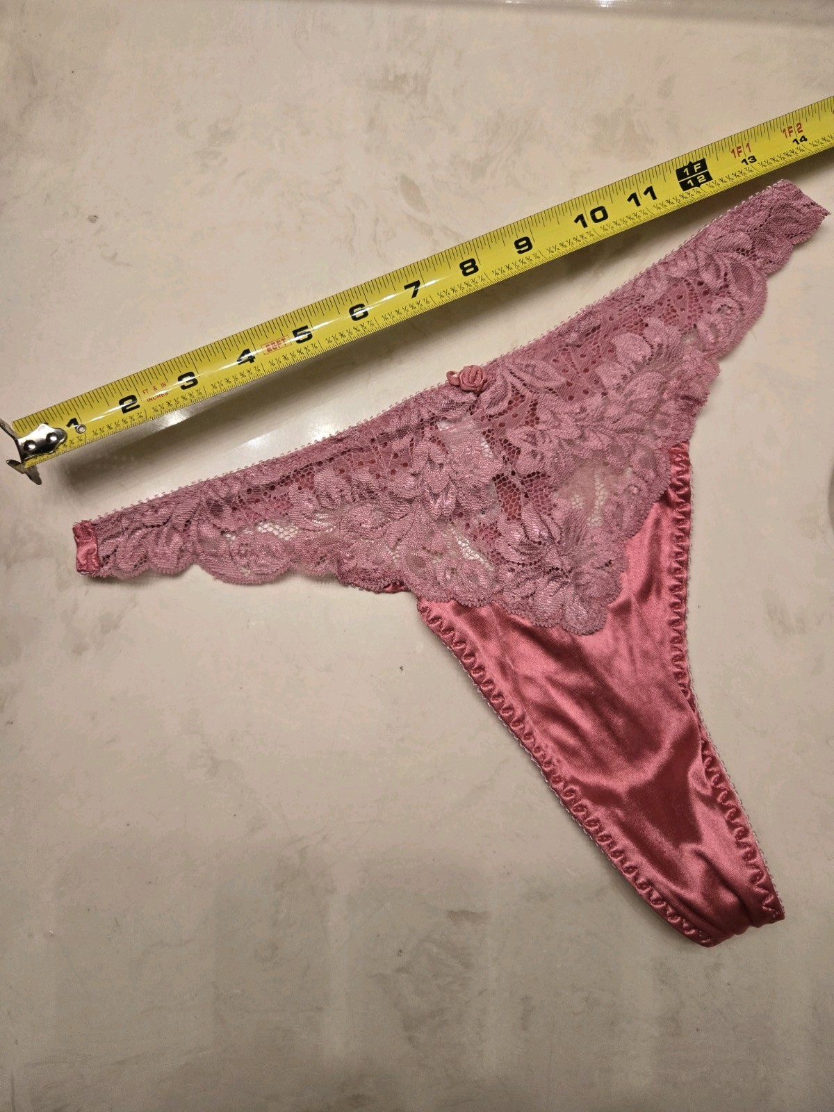 Vintage Victoria’s Secret Pink Satin Thong With Lace Accent Small 2000