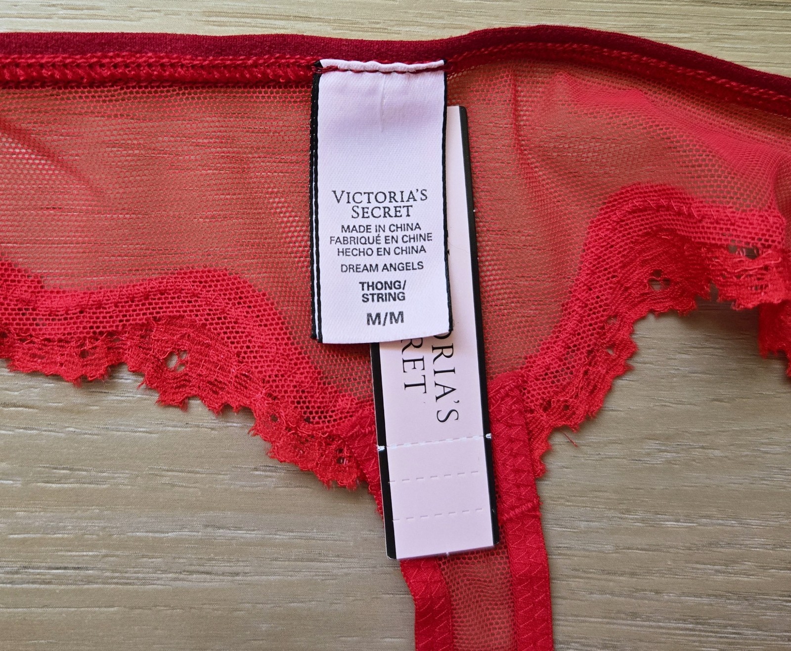 NWT Vintage Victoria’s Secret Dream Angels Sheer Lace Velvet Thong Panties M