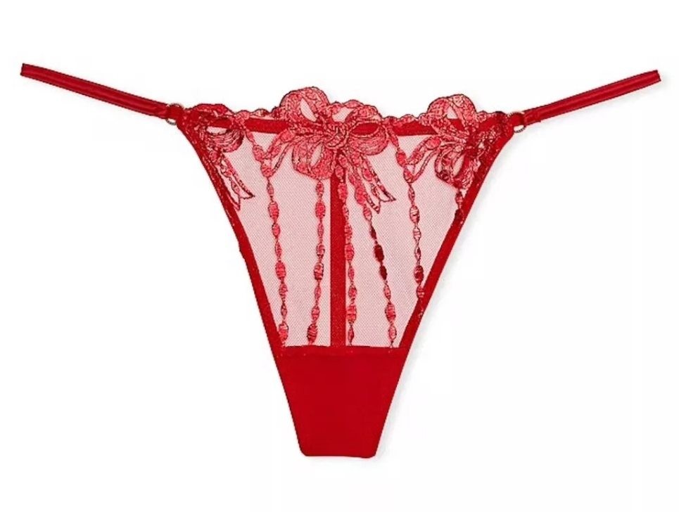 Victoria’s Secret Dream Angels Bow Embroidery Mesh V String Panty M Red NWT