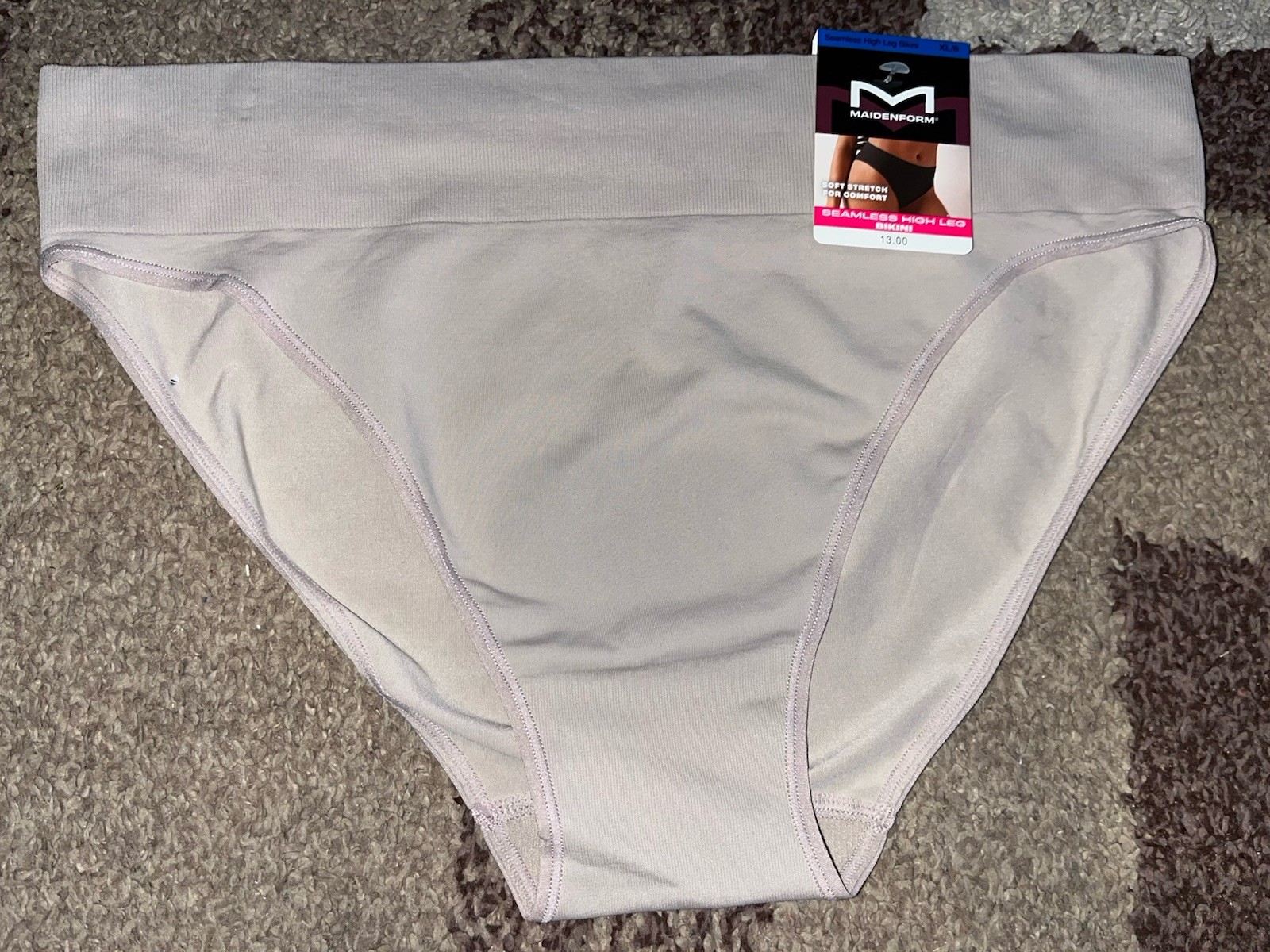 NWT Maidenform Seamless High Leg Bikini Panty XL 8 Beige