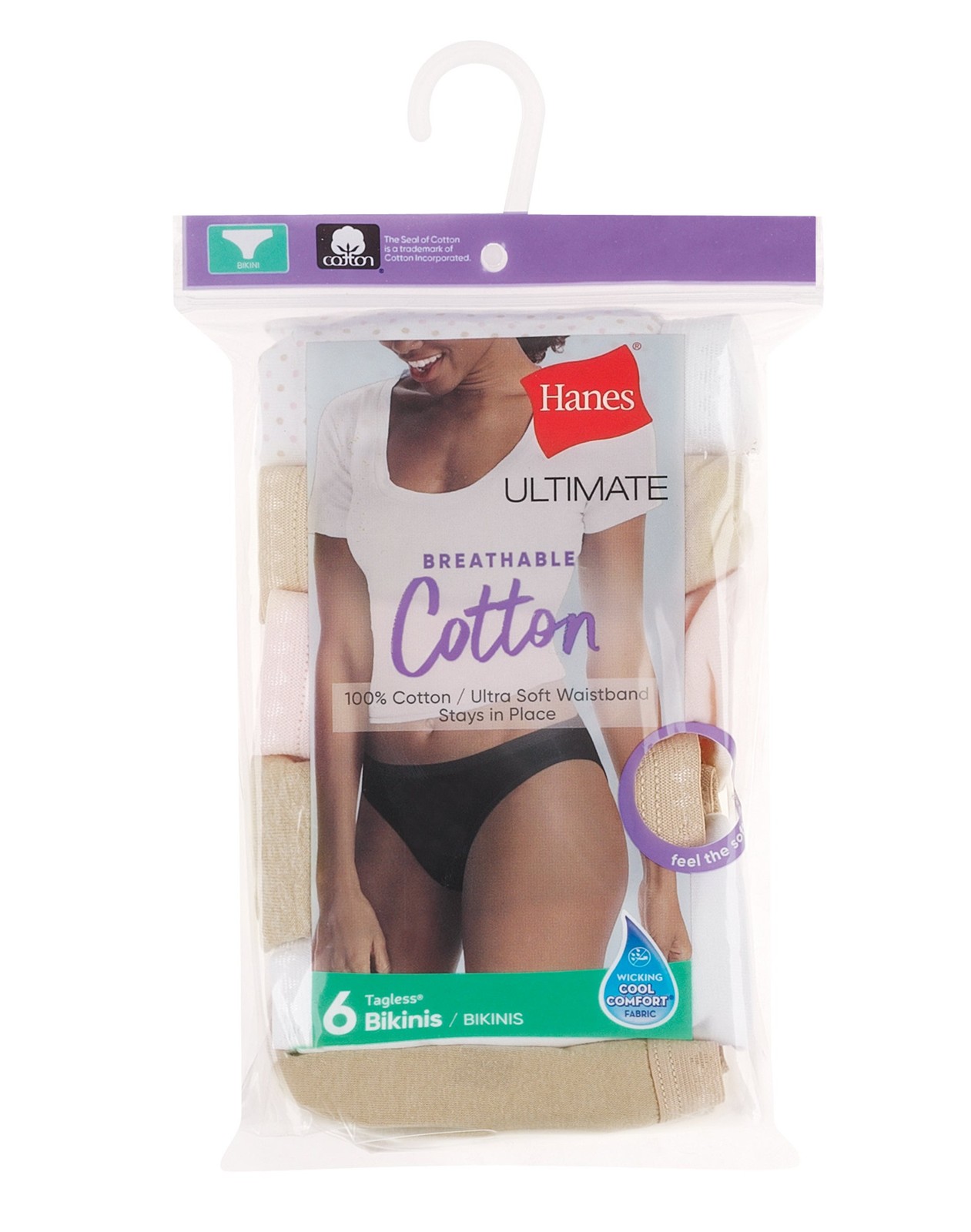 Hanes Ultimate Bikini 6-Pack Breathable Cotton Women Underwear Cool Comfort 5-10