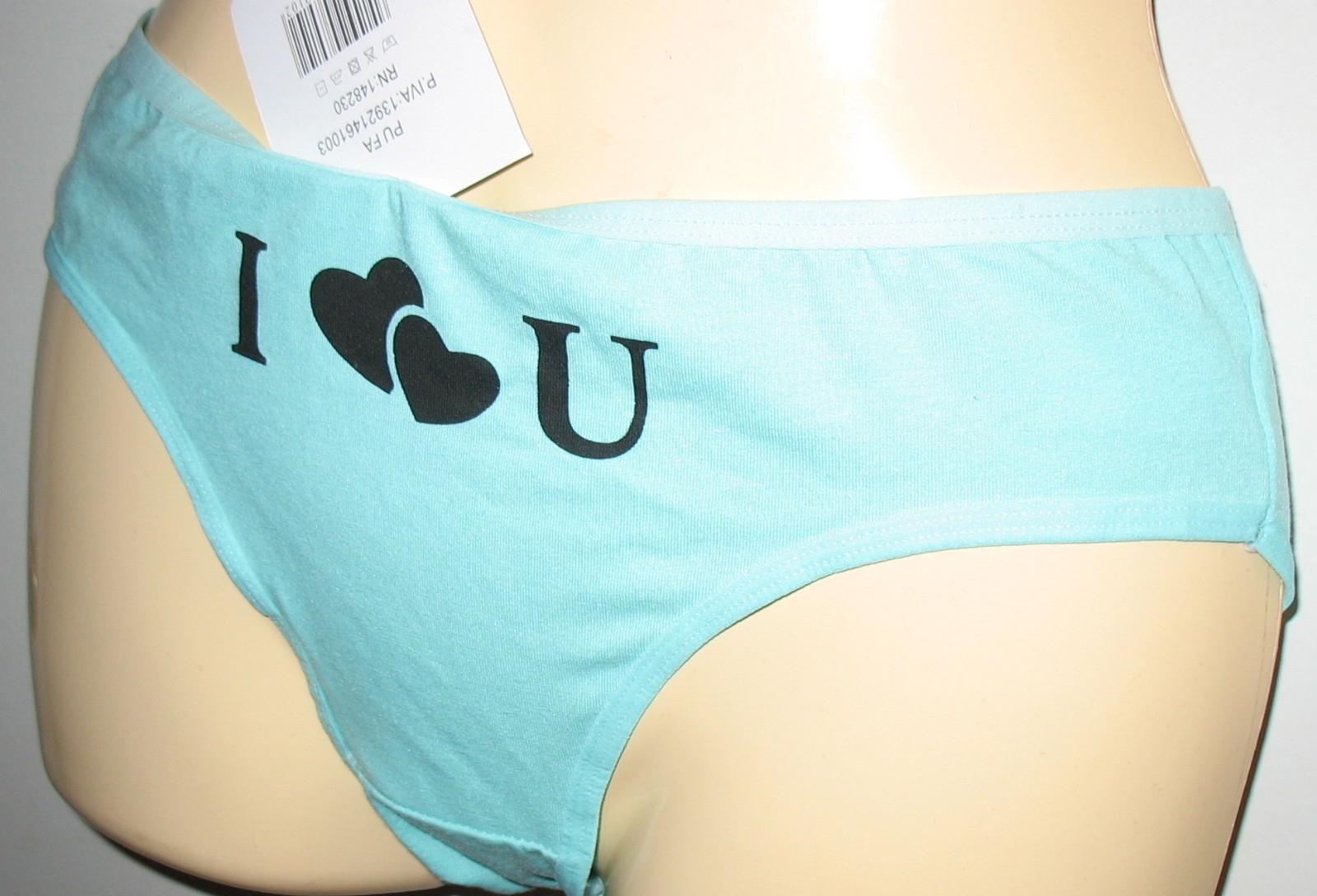 PANMANNI – NEW – SIZE XL – AQUA – COTTON STRETCH PANTY ” I LOVE U ” ON FRONT