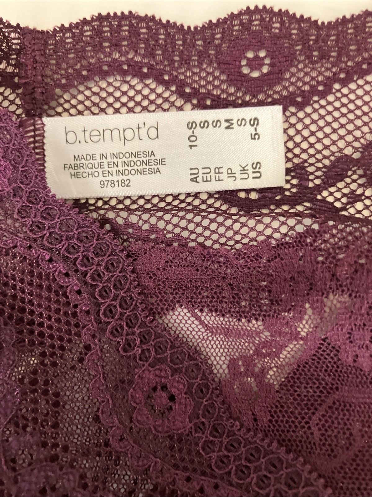 b.tempted By Wacoal Lace Kiss Bikini 978182 Burgandy Womens Size S
