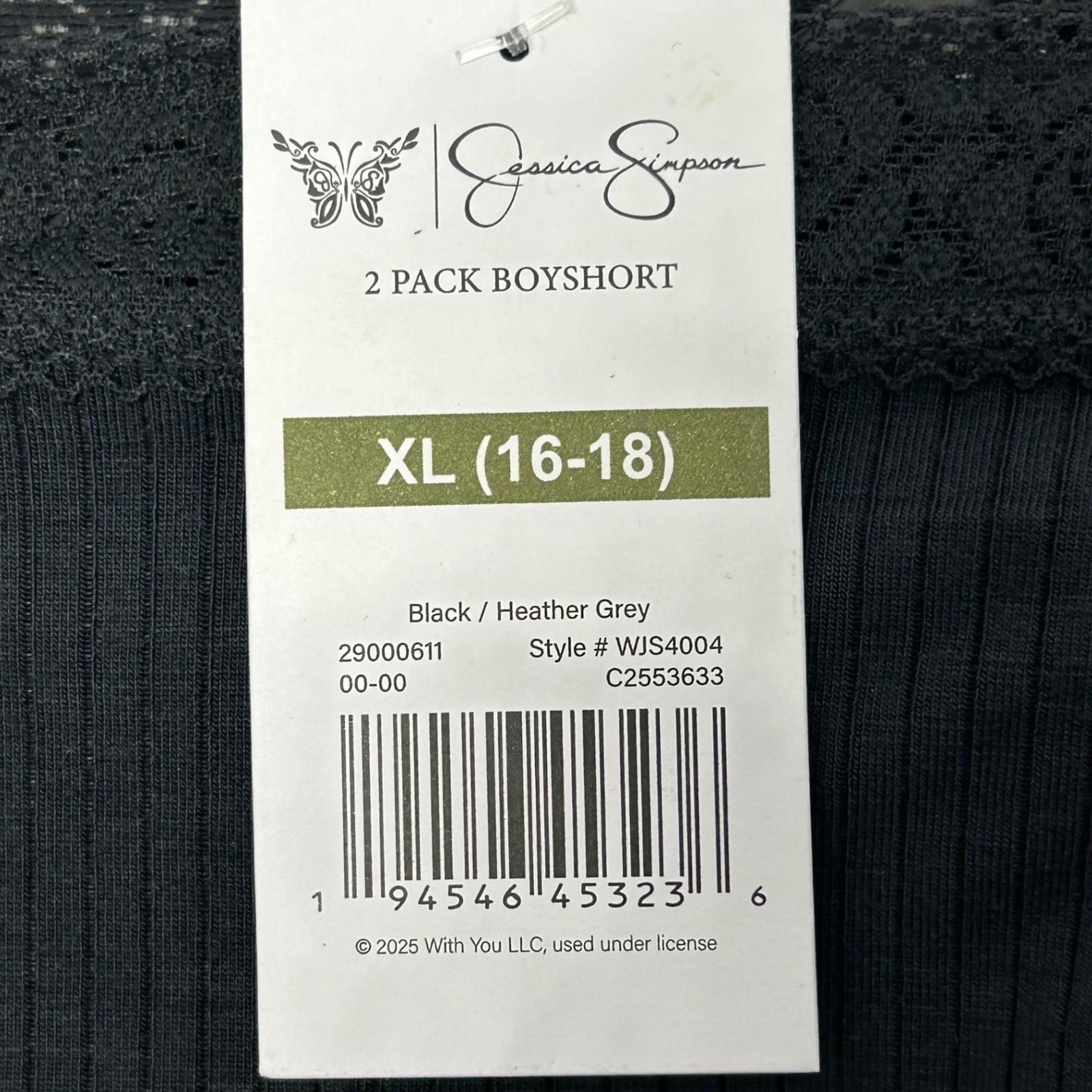 Jessica Simpson Womens 2 Pack Ribbed Boyshort Panties Black Grey XL 16-18 New
