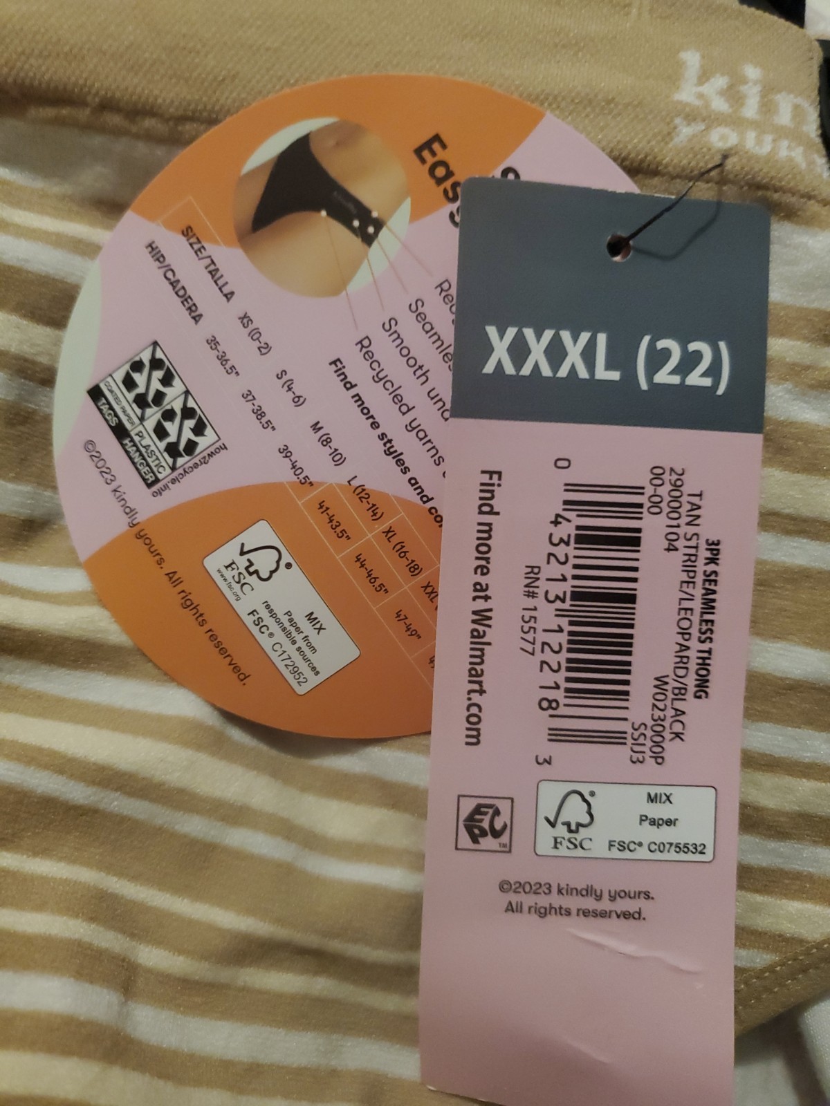 Kindly Yours XXXL (22) 3-pk Seamless Thong Panties Nude Beige & Black NWT