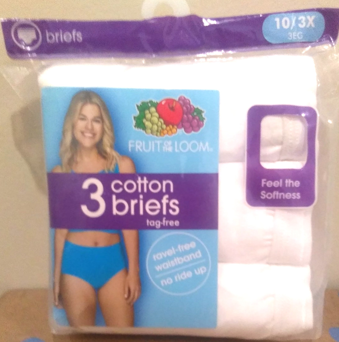 FRUIT OF THE LOOM WOMEN’S COTTON BRIEFS WITH RAVEL-FREE WAISTBAND. 3 PER PACK