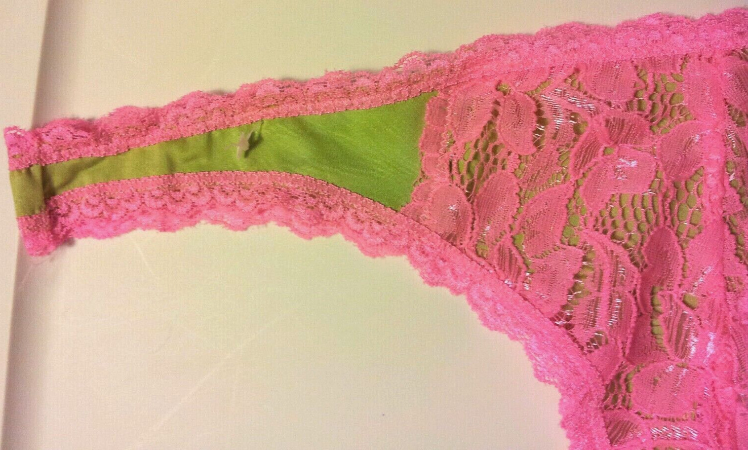 Pink Floral Lace Thong Panties Size 4X /11 Sexy Silky Green Insets Girly Flirty