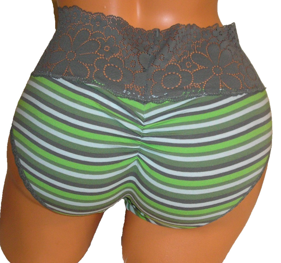 Aerie Scrunchback Lace Trim Striped Boybrief Culotte Panties Small / Medium