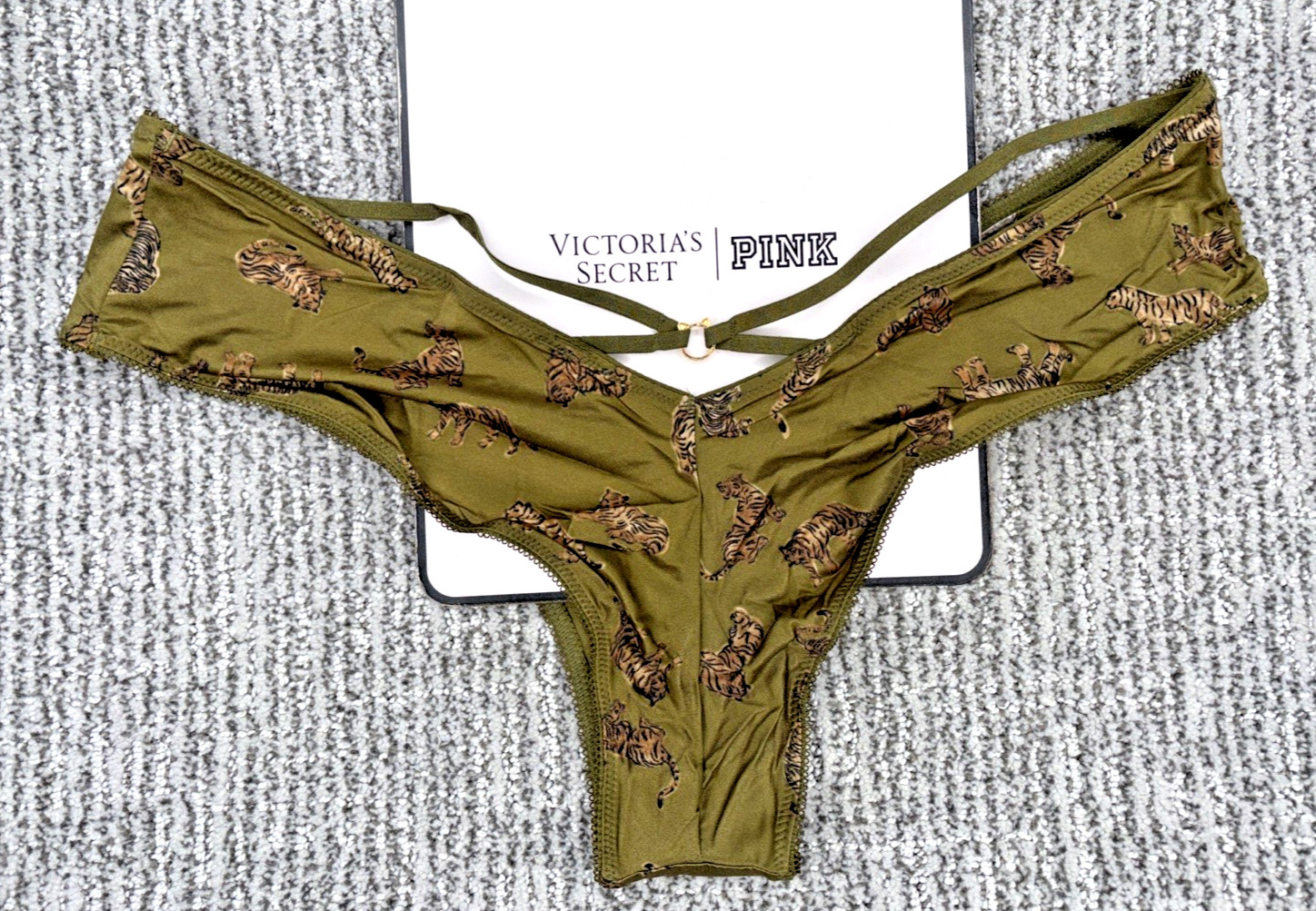 Victoria’s Secret Very Sexy NWT Medium Green Tiger Print Strappy Cheeky Panty