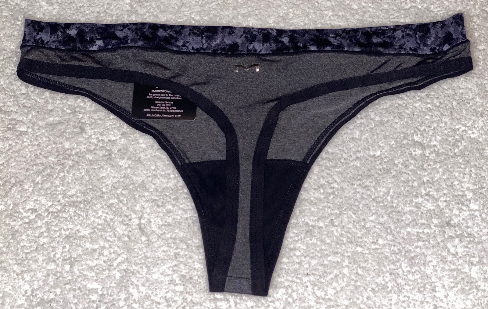 MAIDENFORM Sport Charcoal Grey Black Breathable Thong Panty Womens Sz S 5 2XL 9