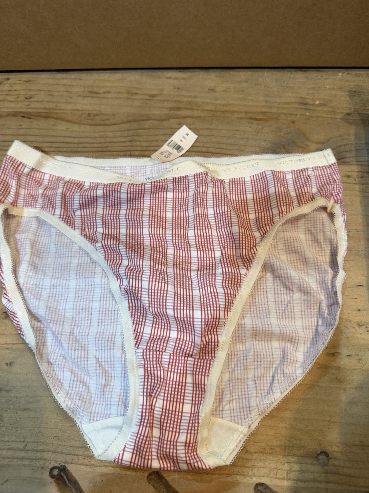 Victoria’s Secret Stretch Cotton High-Leg Brief Panty Red Check Plaid Sz Medium