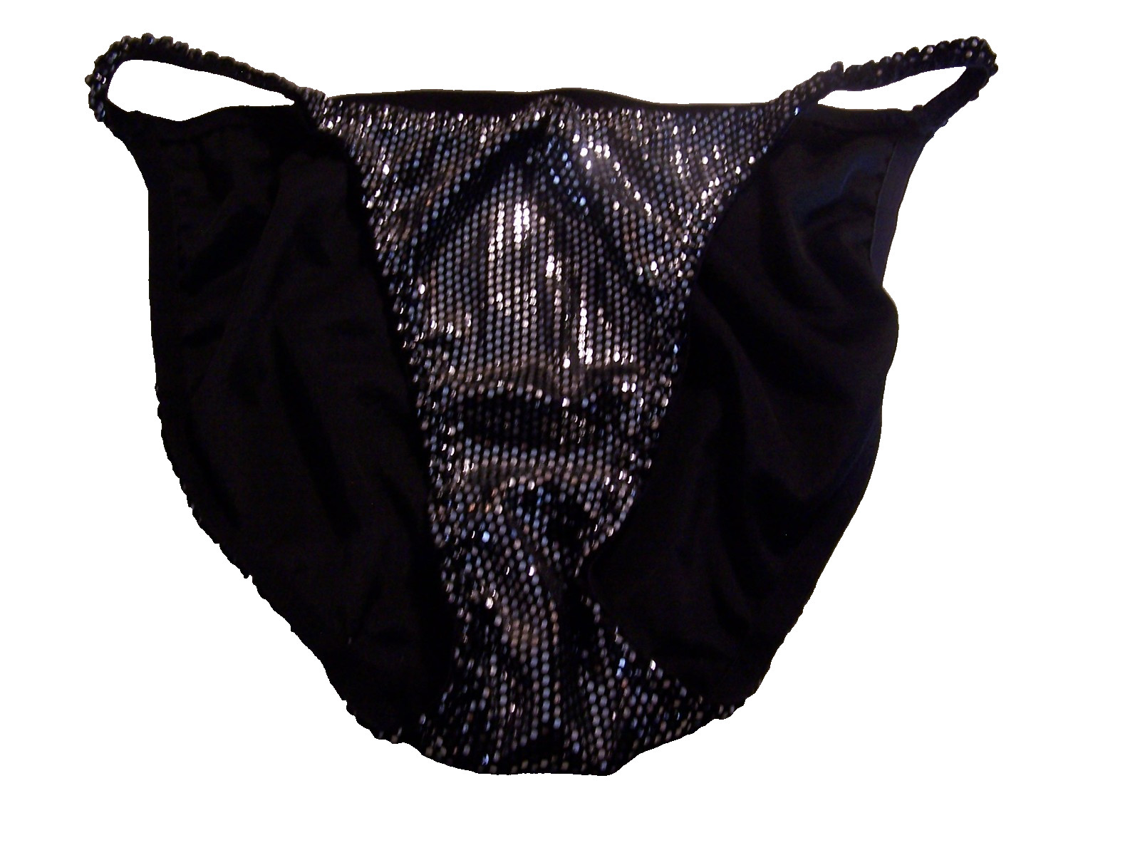 INTIMATE ESSENTIALS STRING BIKINI panty BLACK WITH SILVER DOTS SZ L SZ 7 NWT