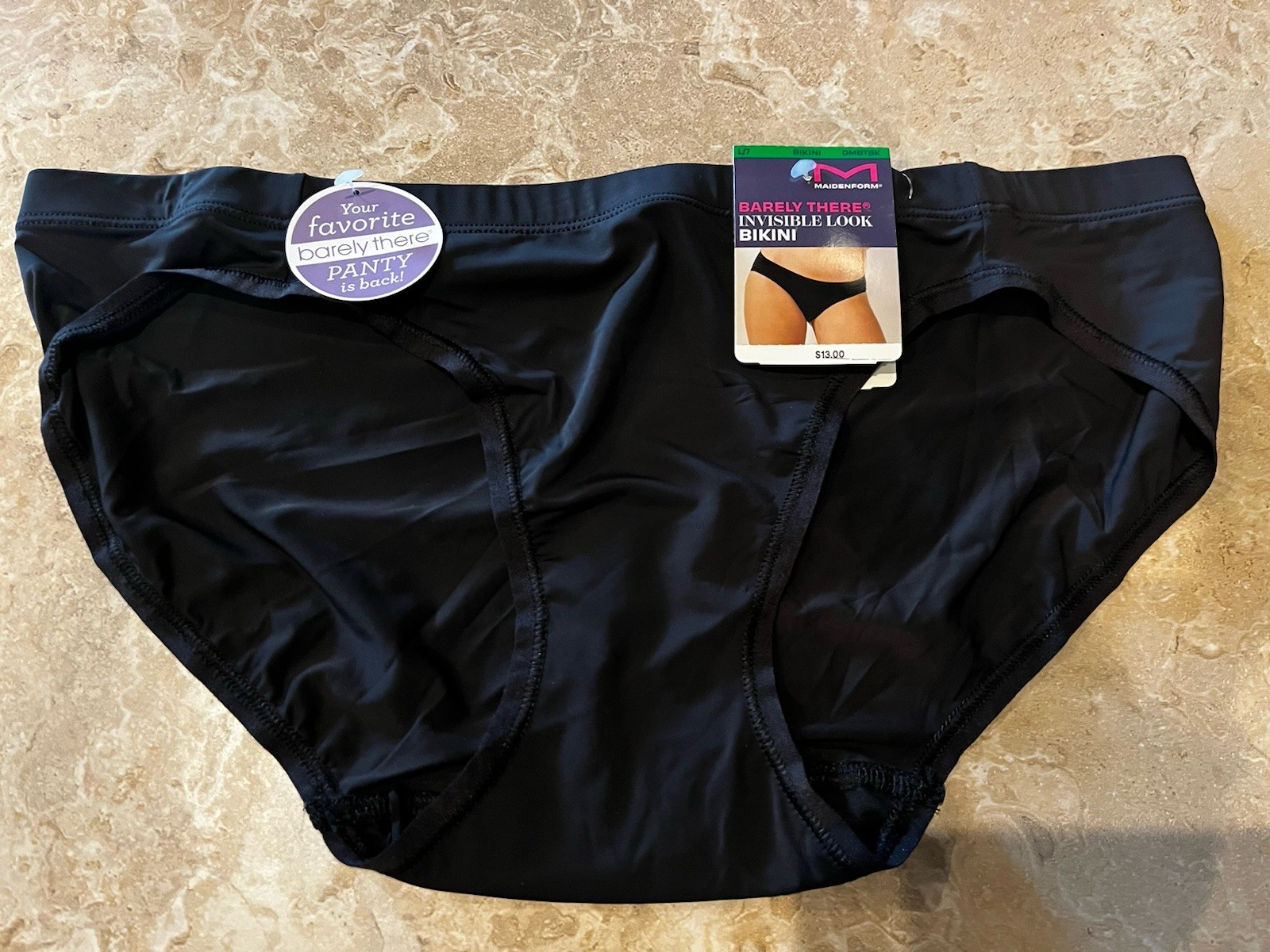 NWT Maidenform Invisible Look BARELY THERE Black Bikini Panty Large 7