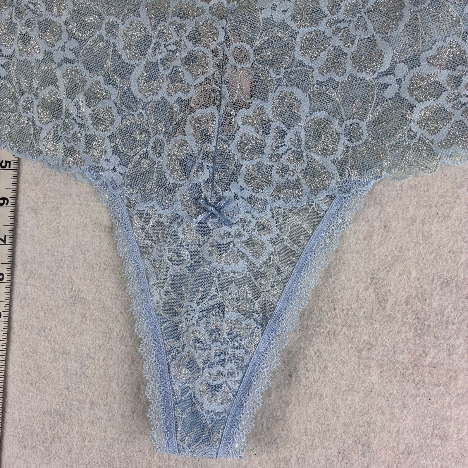 Victorias Secret The Lacie Lace Thong Panty Large Shimmer Sparkle Silver Glitter