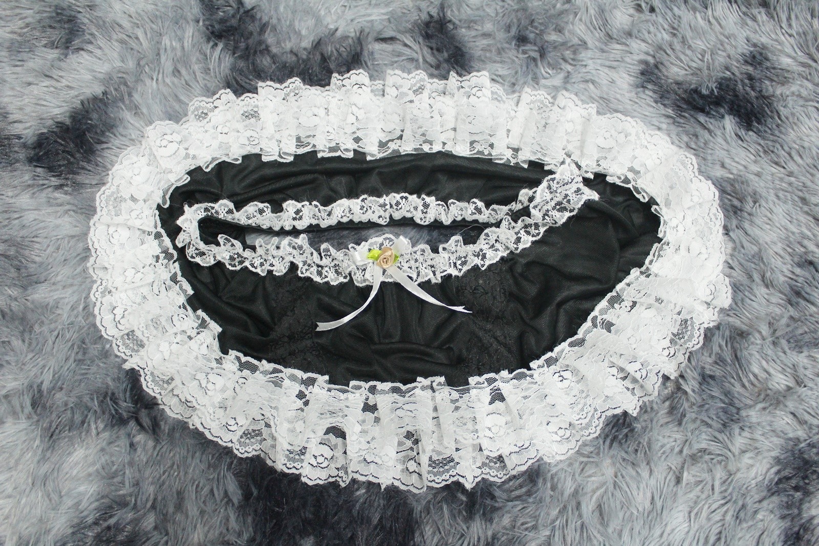 #A329 2XL/ElasticW.24-42″ Vintage Style 2PCS Black Nylon Half Slip + White Brief
