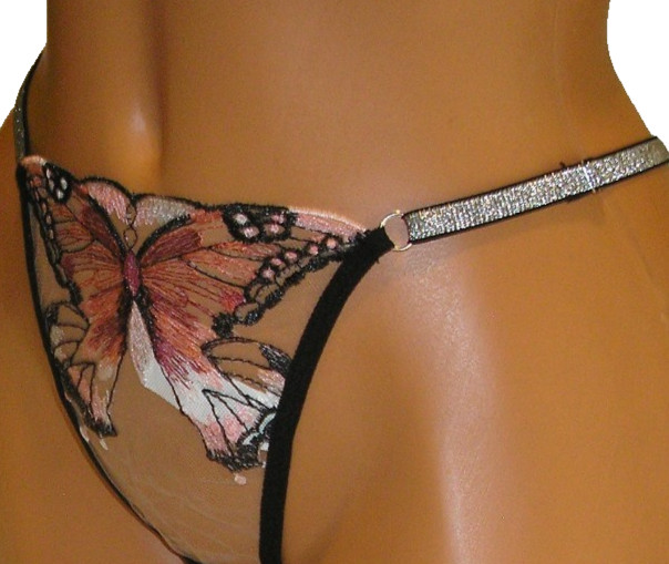 Panties Lingerie Pink Tones Embroidered Butterfly Adjustable Thong, Medium